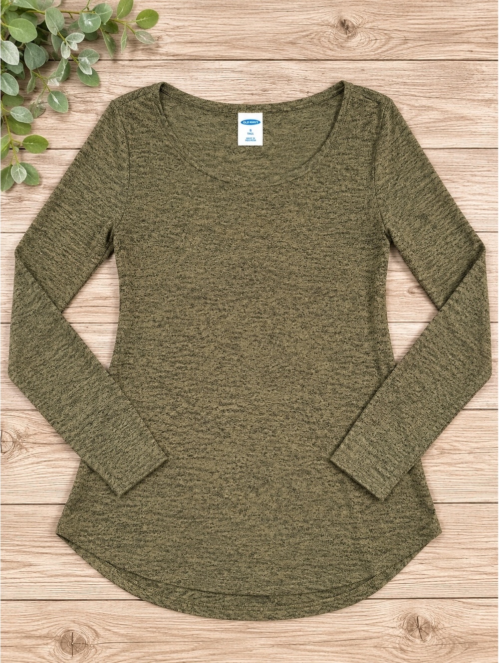 Old Navy Women's Long Sleeve Scoop Neck Shirt Size S Tall Olive Green